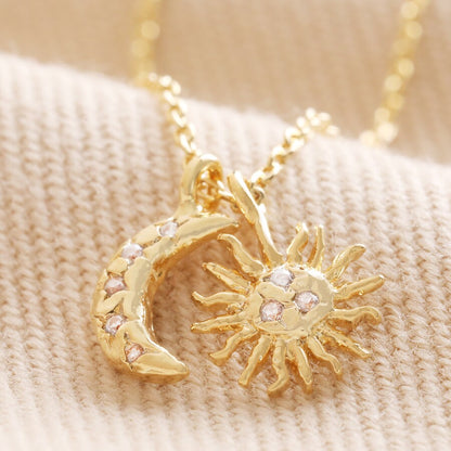 Sun and Moon Charm Necklace in Gold