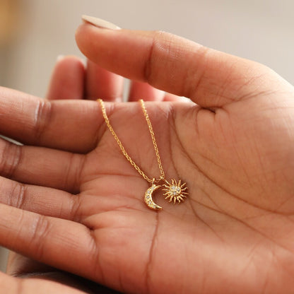 Sun and Moon Charm Necklace in Gold