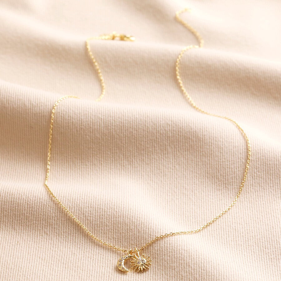 Sun and Moon Charm Necklace in Gold