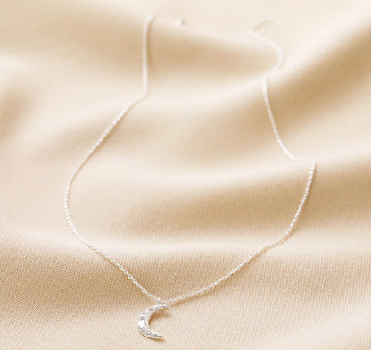 Crystal Crescent Moon Necklace in Silver