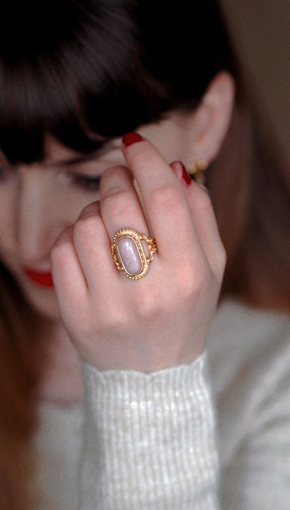 Unique Antique Style Pink Quartz  Ring