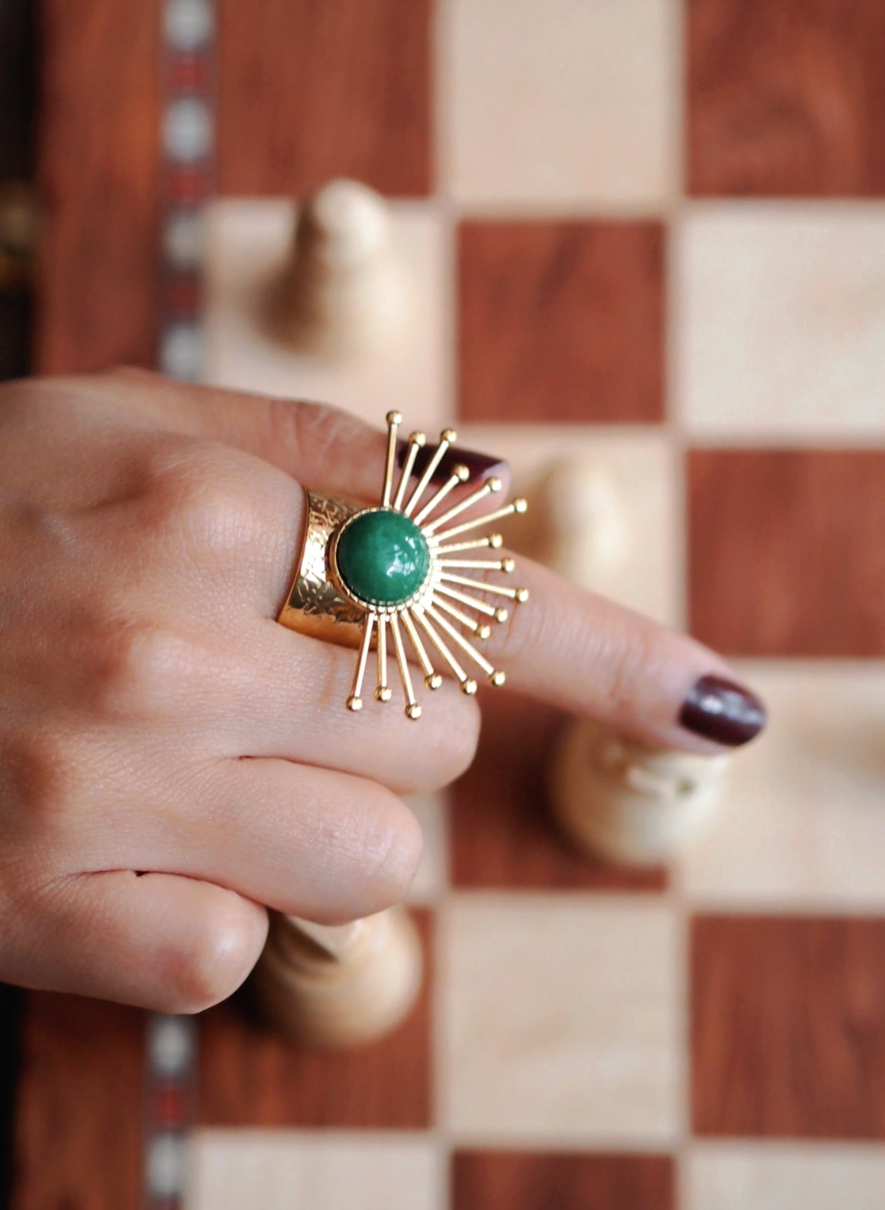 Crown Green Stone Ring