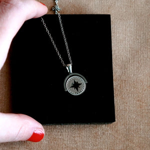 Unique Rotating Compass Necklace in Silver