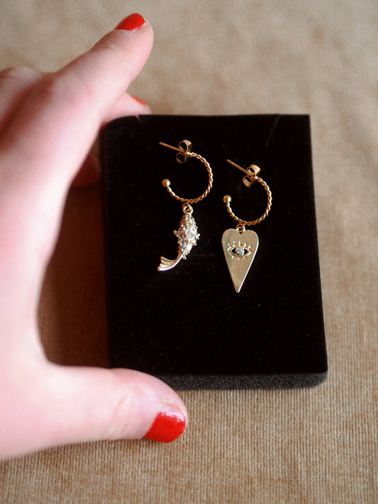 Atlas Signature Fish & Heart Earrings