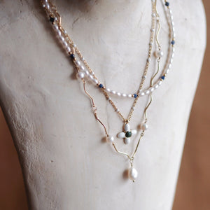 Pearl and Blue Gemstone Necklace