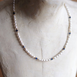 Pearl and Blue Gemstone Necklace