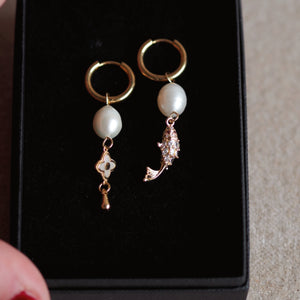 Andrea Atlas Fish & Pearl Hoops