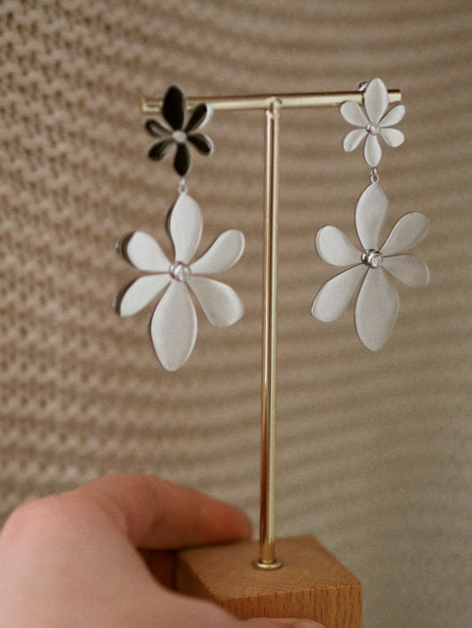 Ellen Floral Earrings in silver colour