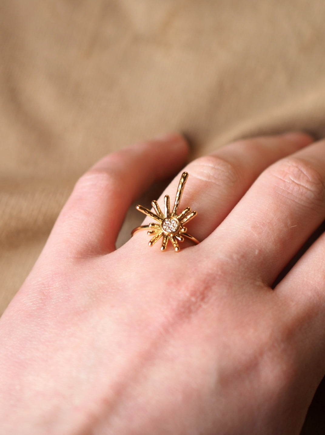 Angelina Sun Ring With Rhinestones in Gold