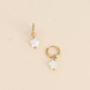 Mother of Pearl Star Hoops in Gold