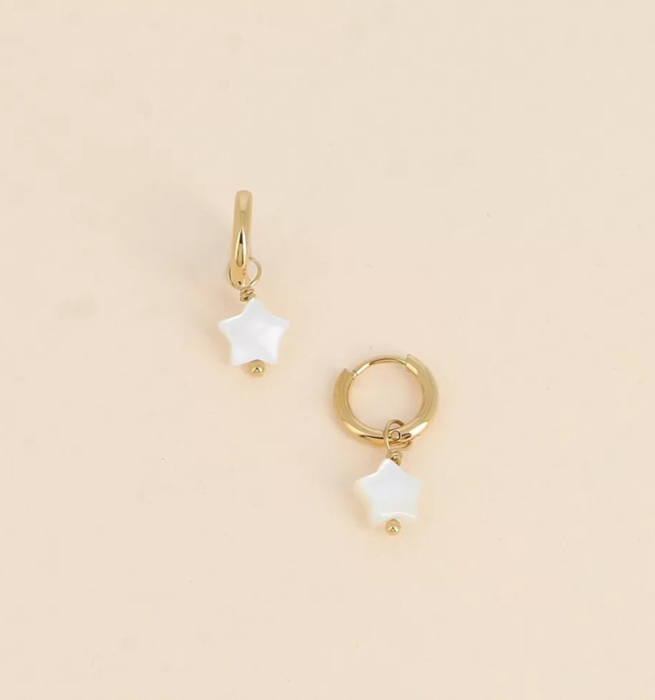 Mother of Pearl Star Hoops in Gold