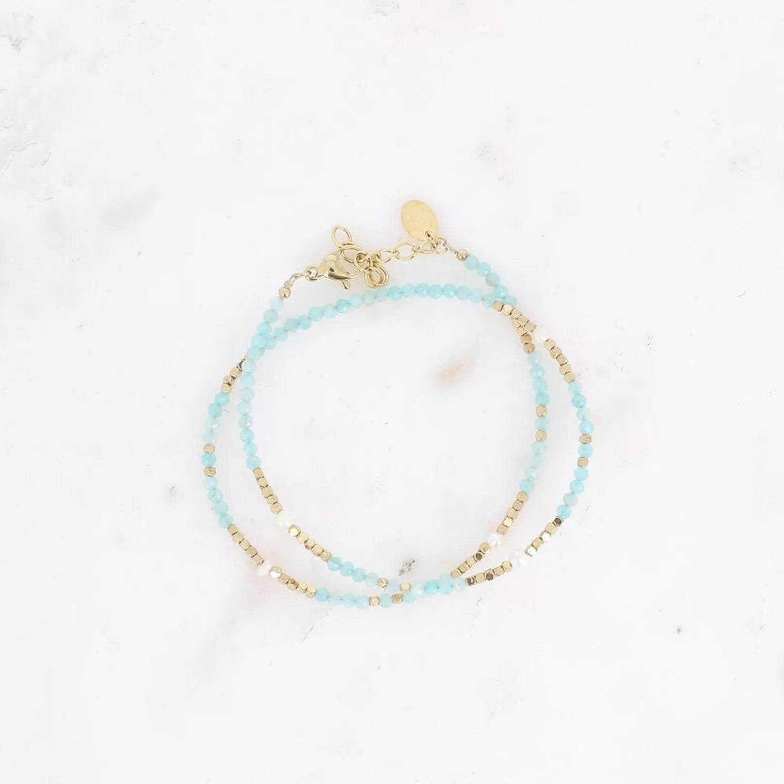 Amazonite Gemstone Bracelet in Blue / Gold