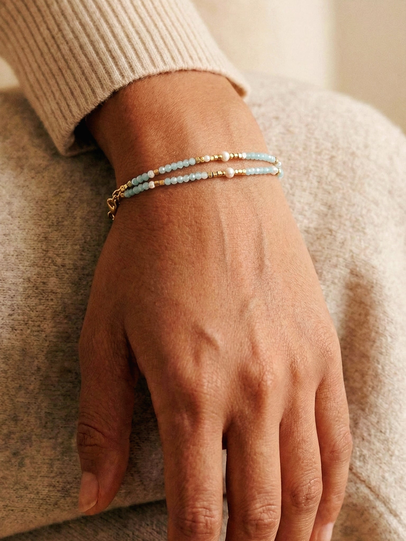 Amazonite Gemstone Bracelet in Blue / Gold