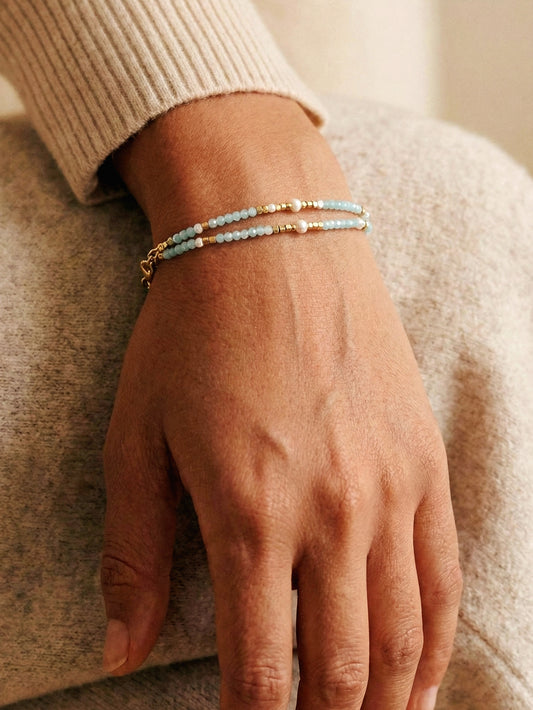 Amazonite Gemstone Bracelet in Blue / Gold