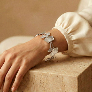 Beautiful Ginkgo Leaf Bangle in Silver