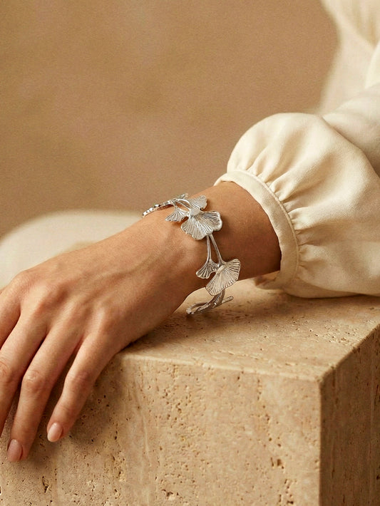 Beautiful Ginkgo Leaf Bangle in Silver