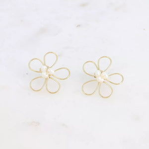 Felicity Flower & Pearl Earrings in Gold