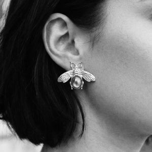 Vintage Style Large Bee Earrings with Labradorite