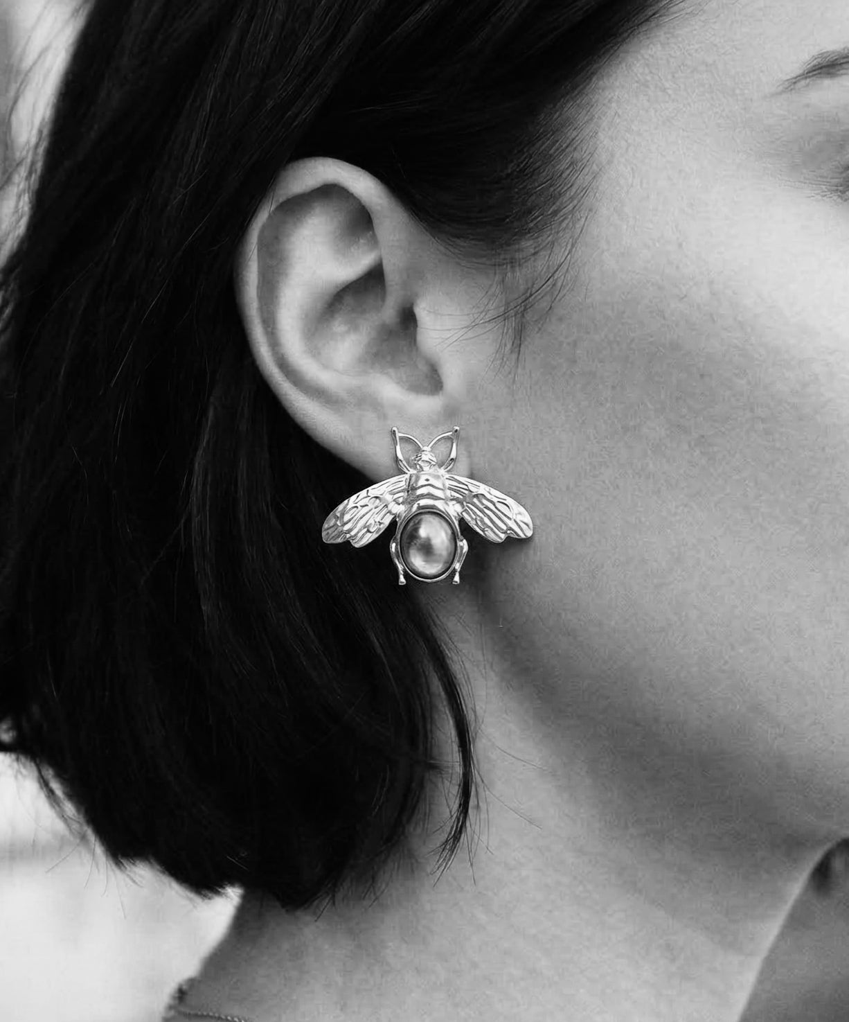 Vintage Style Large Bee Earrings with Labradorite