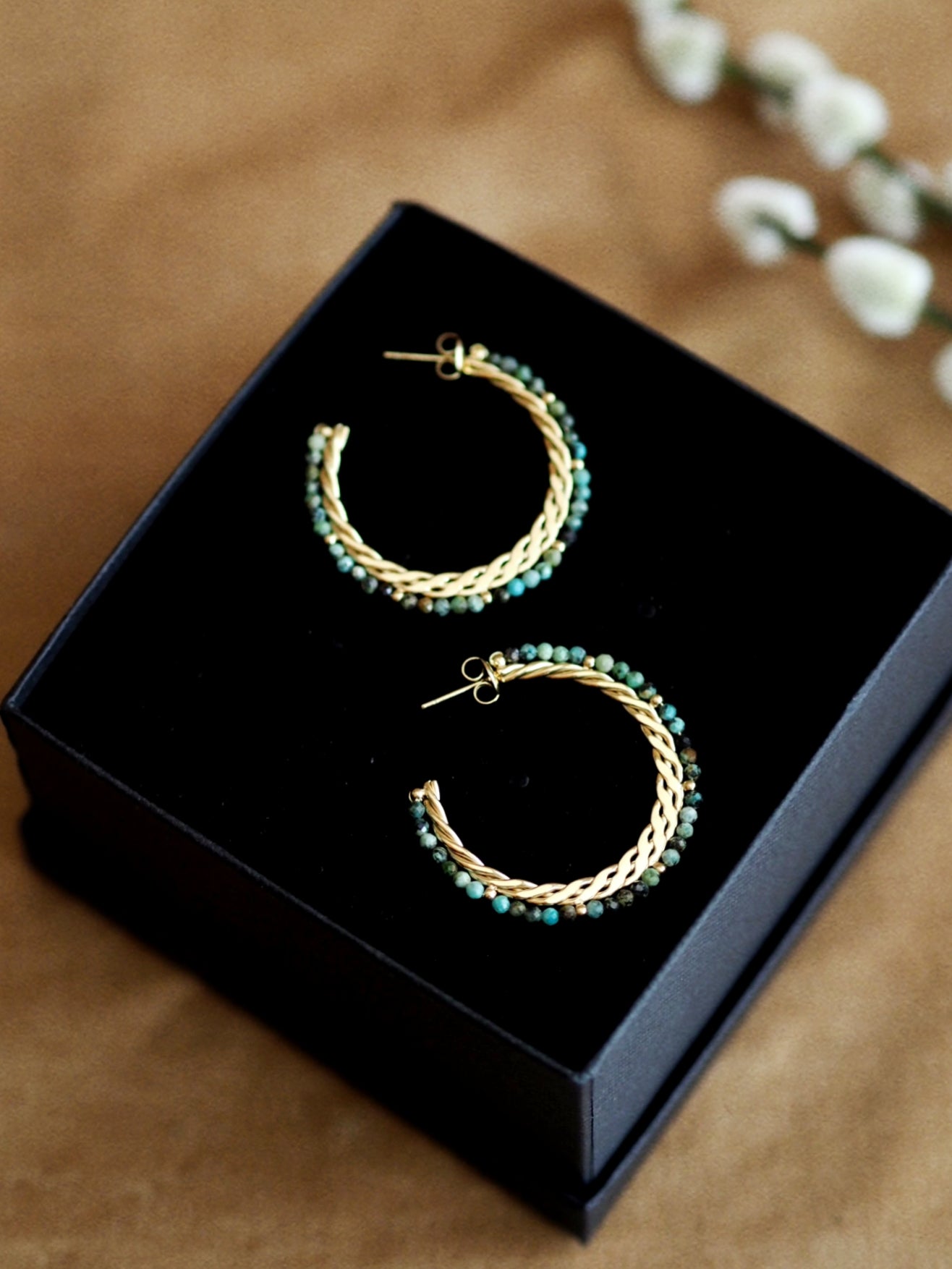 Large Gemstone Hoops / Green