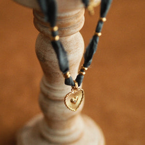 Silk Ribbon Heart Pendant Necklace