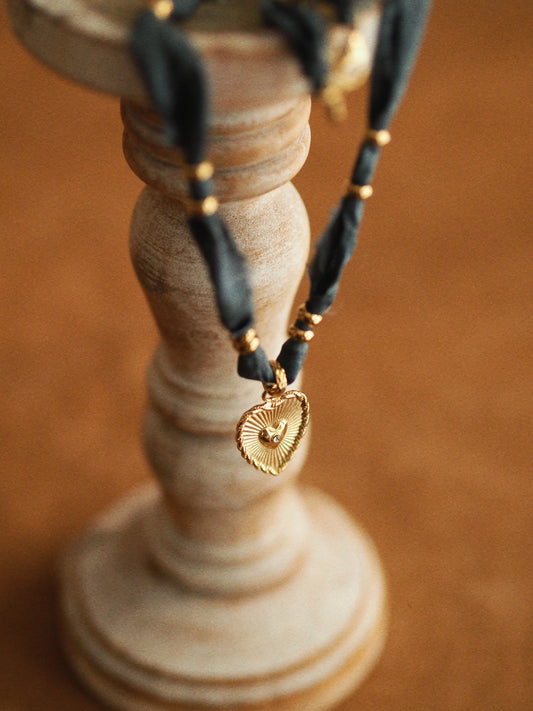 Silk Ribbon Heart Pendant Necklace