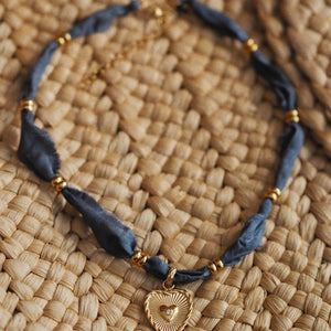 Silk Ribbon Heart Pendant Necklace