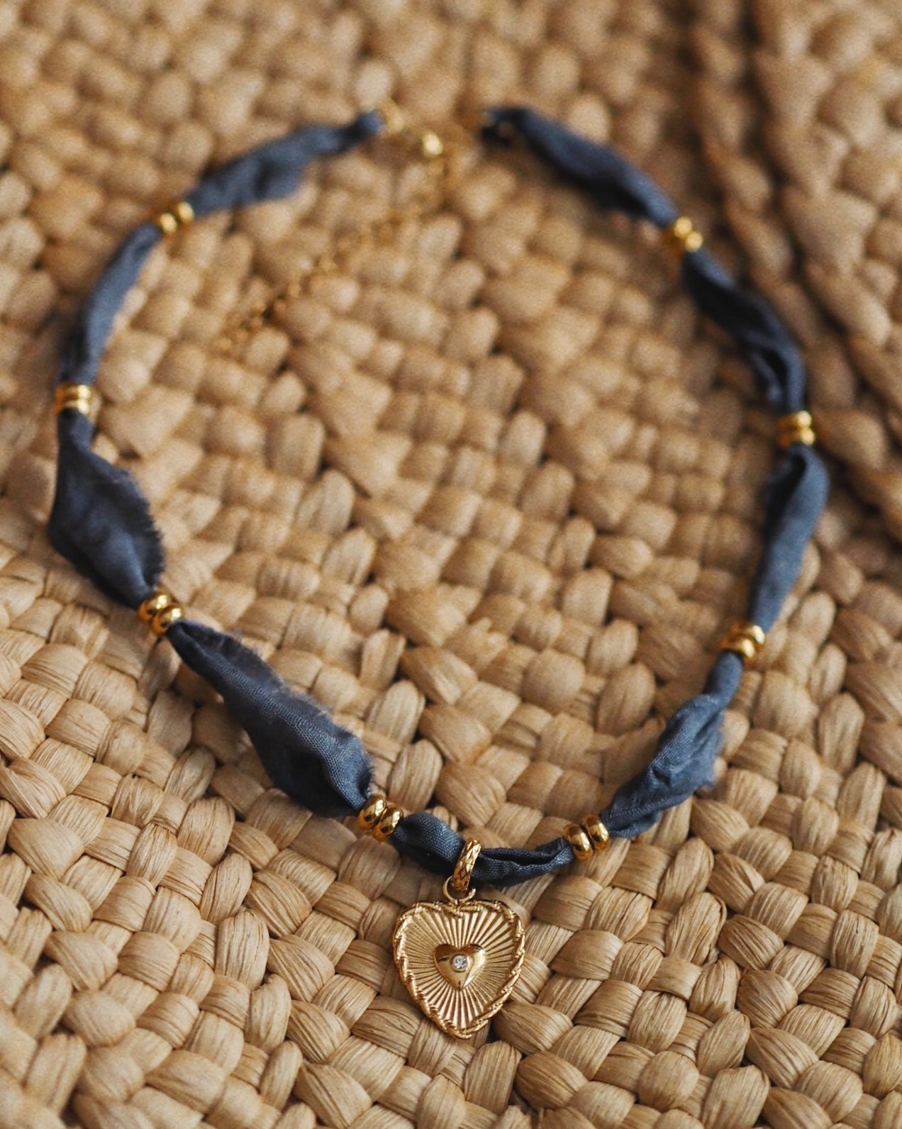 Silk Ribbon Heart Pendant Necklace