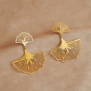 Delicate Ginkgo Leaf Earrings in Gold