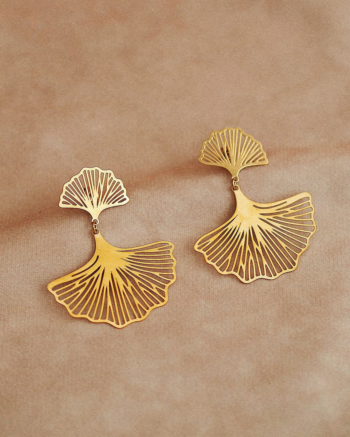 Delicate Ginkgo Leaf Earrings in Gold