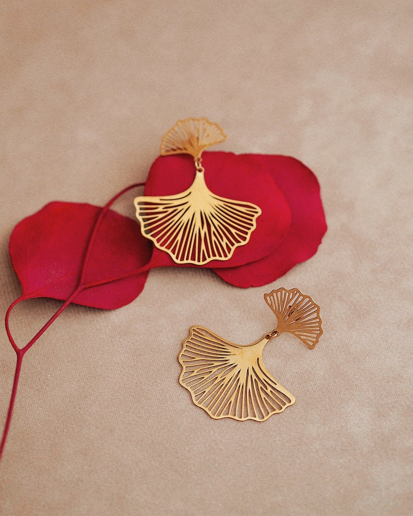 Delicate Ginkgo Leaf Earrings in Gold