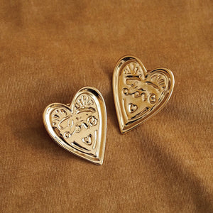 Statement Love Heart Earrings in Gold