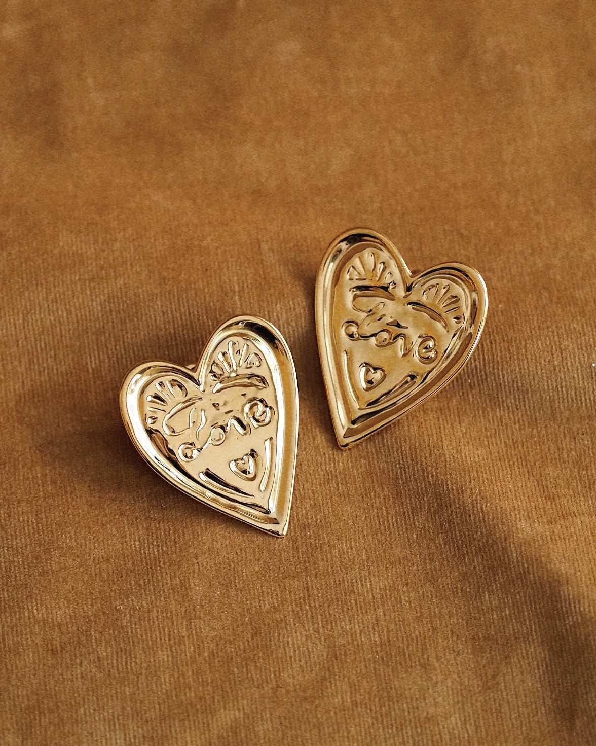 Statement Love Heart Earrings in Gold