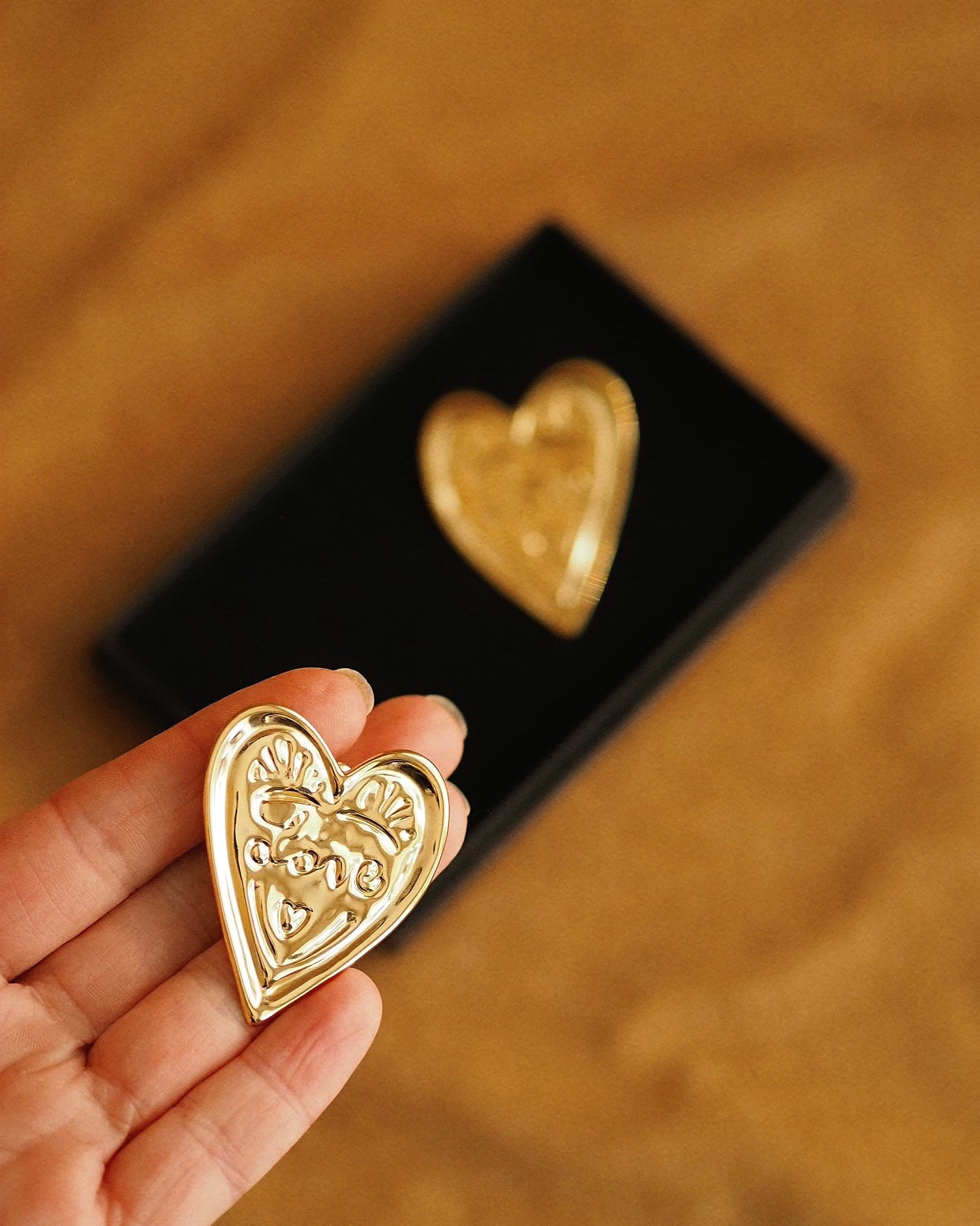 Statement Love Heart Earrings in Gold