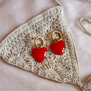 Liliane Heart Earrings in Red and Gold