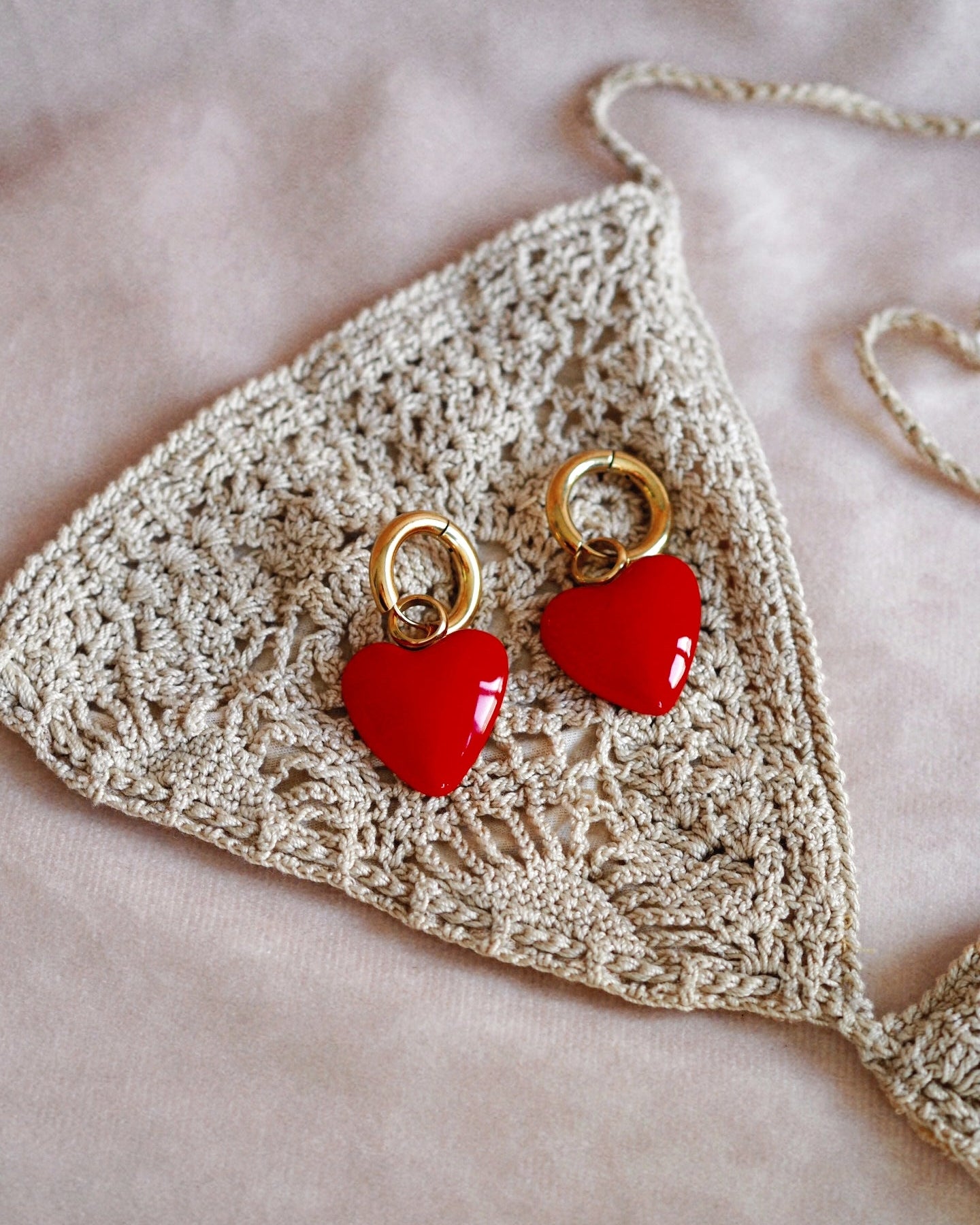 Liliane Heart Earrings in Red and Gold