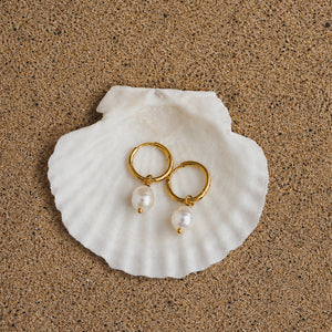 Freshwater Pearl Hoops in Gold
