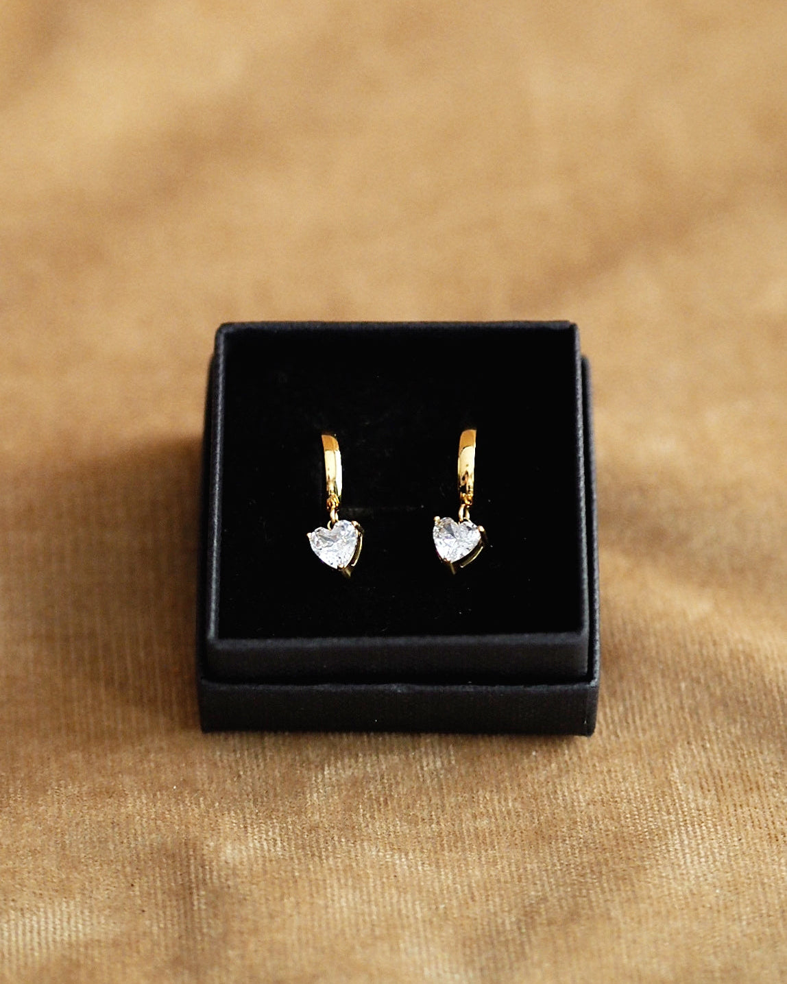 Sparkling Heart Hoops in Gold