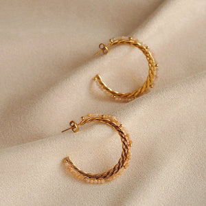 Gemstone Hoops / Beige