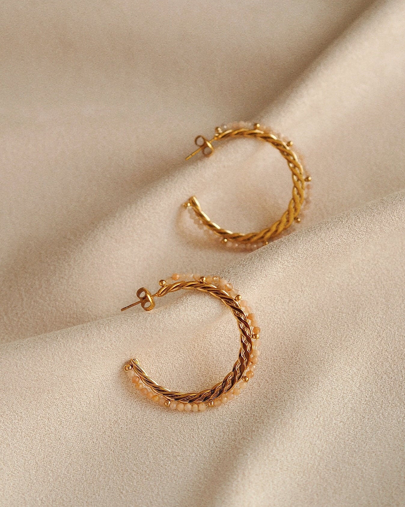 Gemstone Hoops / Beige