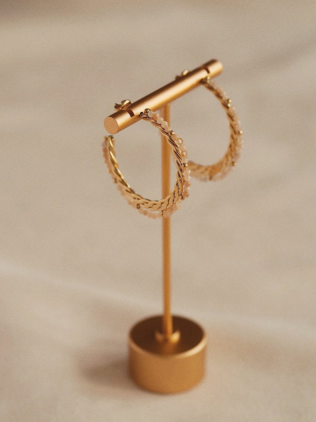 Gemstone Hoops / Beige