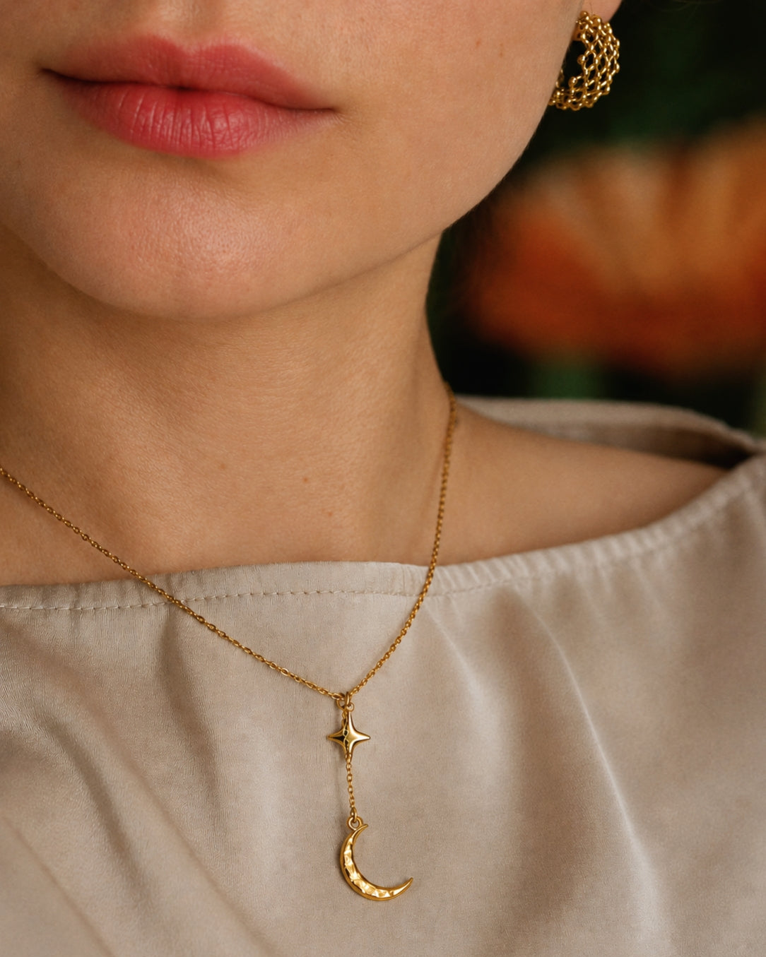Star and Crescent Moon Neckless in Gold