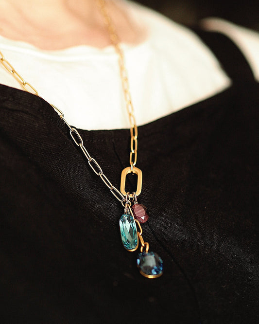 Trio Gemstones Necklace in Gold