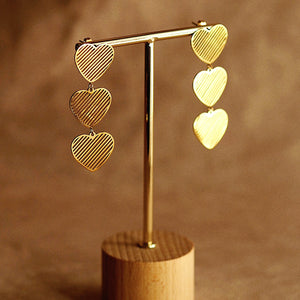Trio of Hearts Earrings in Gold