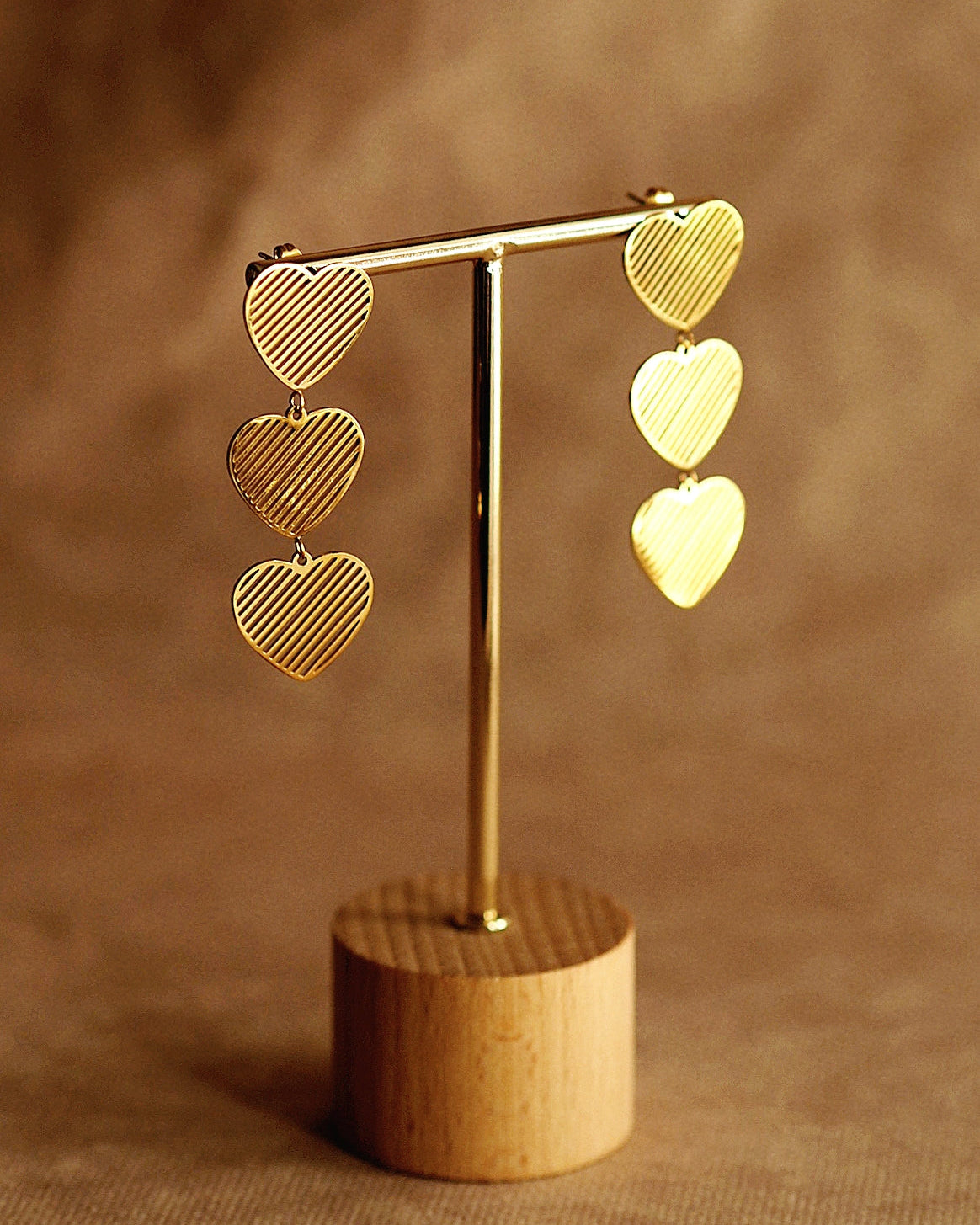 Trio of Hearts Earrings in Gold
