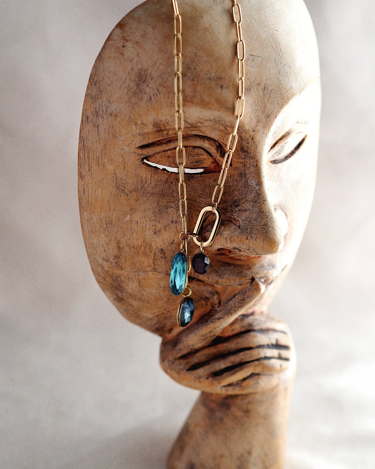 Trio Gemstones Necklace in Gold