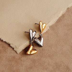Two Toned Gold & Silver Heart Earrings
