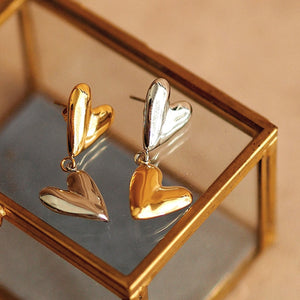 Two Toned Gold & Silver Heart Earrings