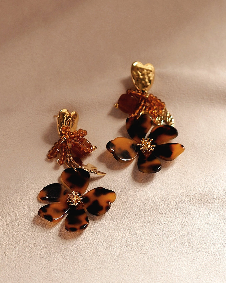 Delphine Statement Amber Tones Floral Earrings