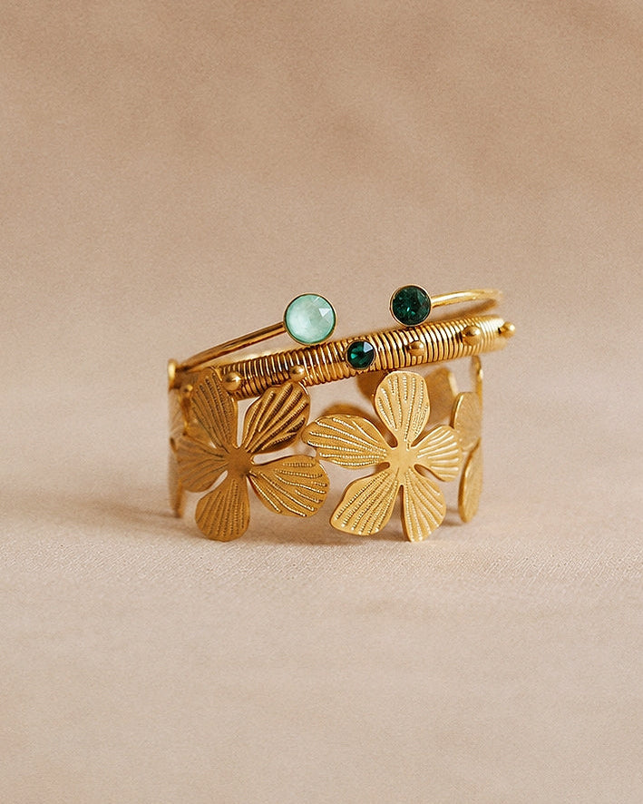 Swarovski Adjustable Bangle in Green and Gold